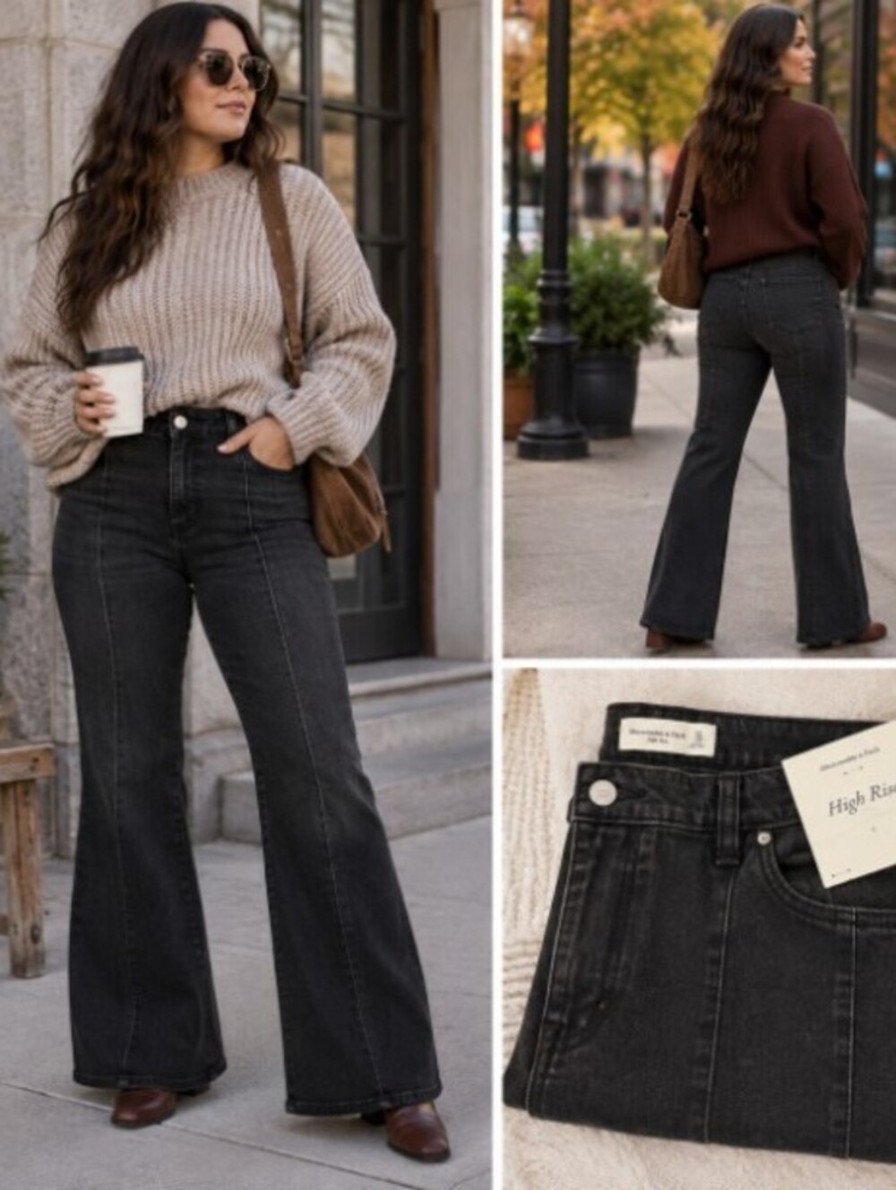 Abercrombie High Rise Flare Jeans 31 12R Black NWT